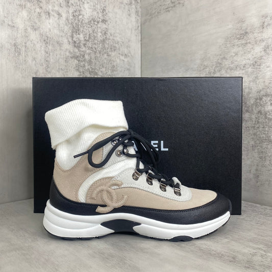 Chanel Interlocking CC Sock Sneakers "Beige-White-Black"
