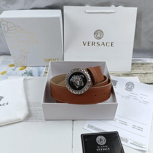 Versace Leather Belt "Brown-Silver"