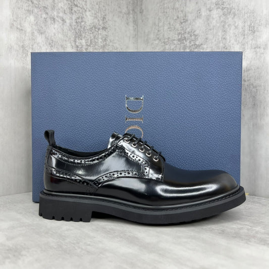 Dior Leather Derby Perforated Shoes "Black"