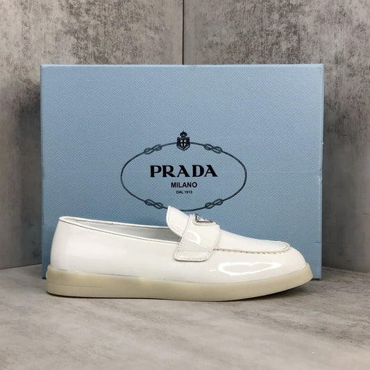 Prada Triangle-Logo Leather Loafer "White"