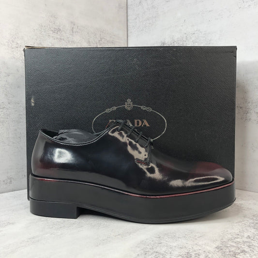 Prada Brushed Leather Derby Shoes "Red-Black"